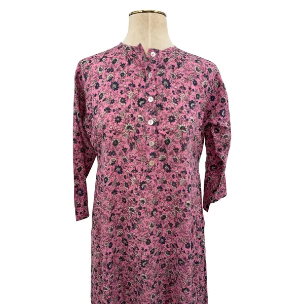Roller Rabbit Pink Floral Cotton Maxi Dress Button‎ Front 3/4 Sleeve Size XS - Image 2