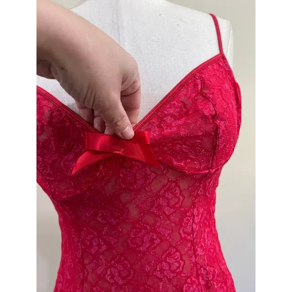Inner Secrets Red Lace Sheer Chemise Babydoll‎ Lingerie Slip Dress Size M - Image 4