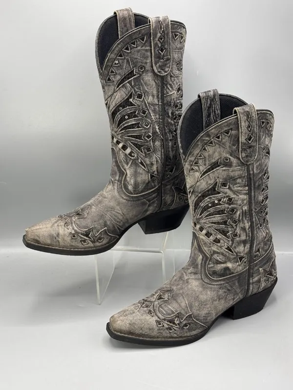Laredo Stevie Western Boots Womens 6 Gray Intricate Cutouts Cowgirl Horse 52120 - Image 2
