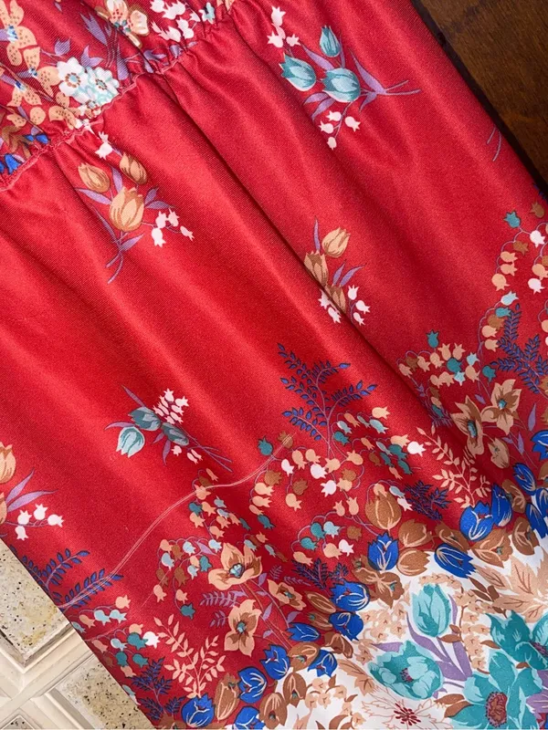 AS IS Vintage Floral V-Neck Red Midi Dress - Size Small - Image 5
