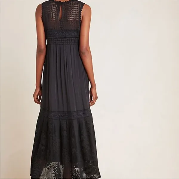Anthropologie Karina Black Crochet Lace Swiss Dot Maxi Dress - Image 2