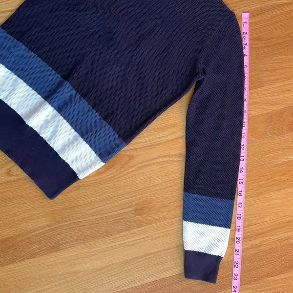 Lacoste Striped Knit Crewneck Pullover Sweater Women’s Size 36 Navy Blue White - Image 9