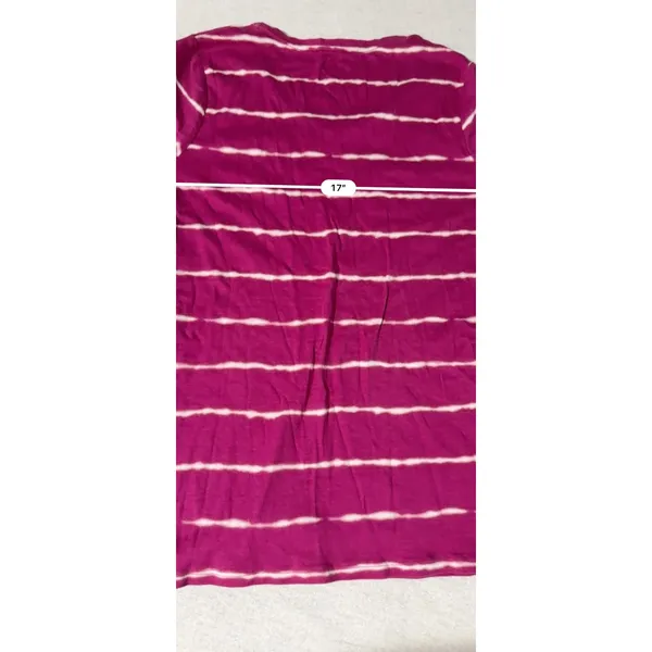 Croft & Barrow Womens Magenta Pink White Striped Tie Dye V-Neck Cotton Tee M - Image 4