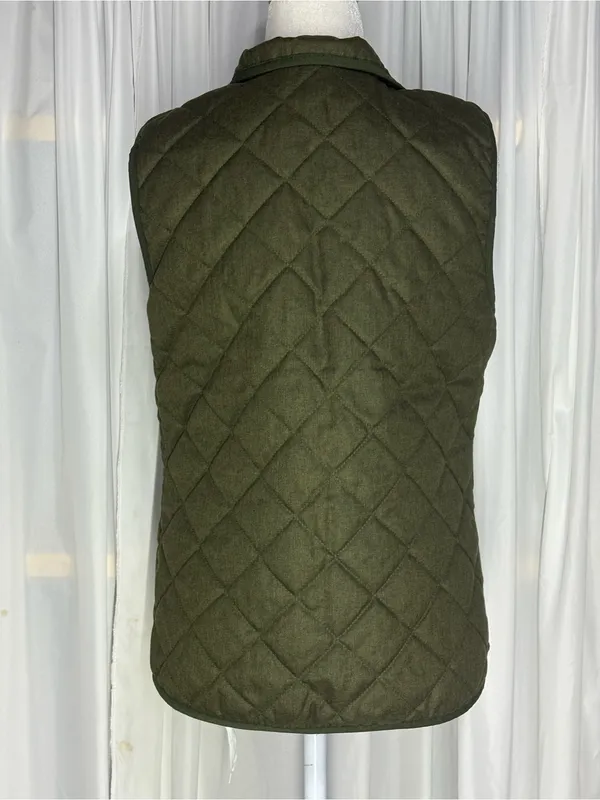 Old Navy Army Green Puffer Vest Women Size XS/TP Quilt Full Zip Pockets Preppy - Image 3