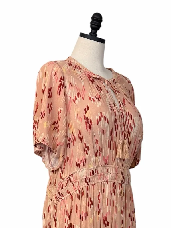 Knox Rose Maxi Dress XXL Blush Geometric Tassel Tie Smocked Waist Cottagecore - Image 9