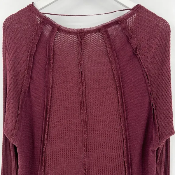 We The Free People Laguna Waffle Knit Top Burgundy Red‎ Long Sleeves Size Medium - Image 7