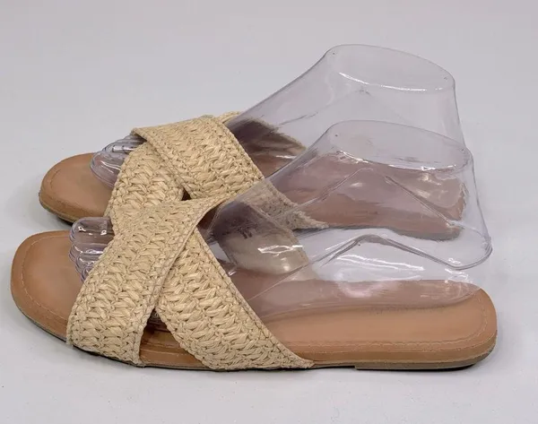 OLD NAVY Women's Criss Cross Woven Raffia Slide Sandals Beige/Tan-8 - Image 5