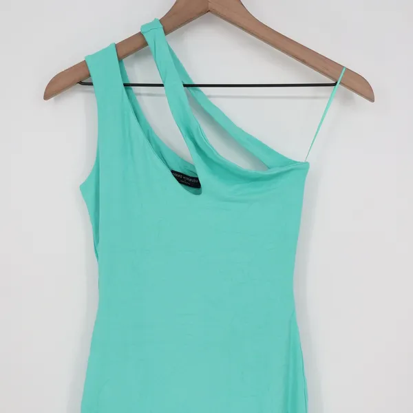 Naked Wardrobe Mint Green One Shoulder Cutout Mini Dress Size L Bodycon Slit - Image 3