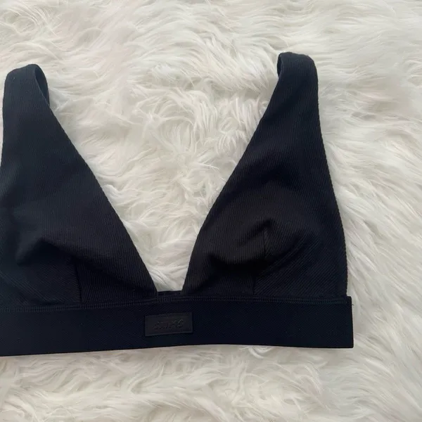 Skims Cotton Rib Plunge Bralette Soot Size Small - Image 3