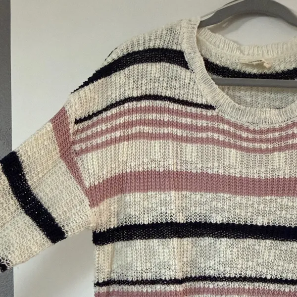 eesome Cream, Pink & Black Striped Scoopneck Sweater - Image 3