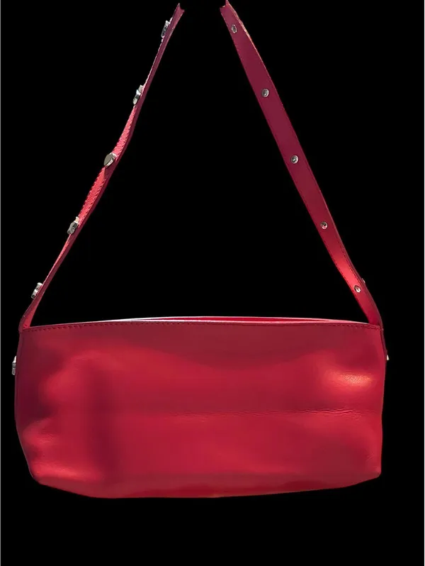 Furla Red Leather Shoulder Bag with Studded Strap - Image 2