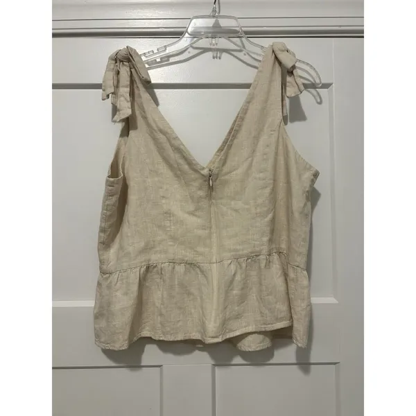 Express Beige Linen Blend Peplum crop tank top ruffle size XL Sleeveless Zip Up - Image 4