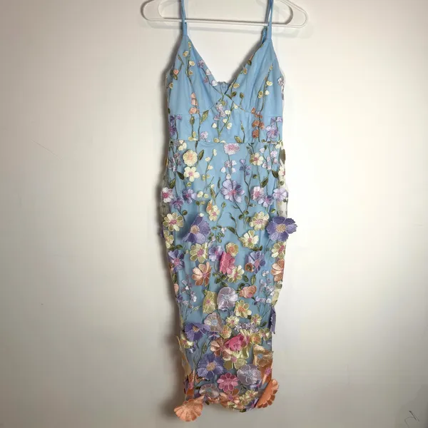 Bebe Blue Floral Flowers Sheer Sleeveless Dress - Image 2