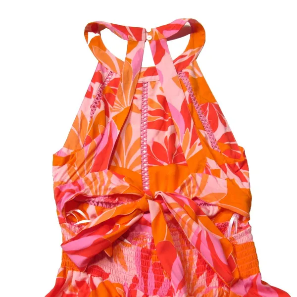 NWT Abel The Label Charlie in Pink Orange Floral Open Tie Back Midi Dress L - Image 5