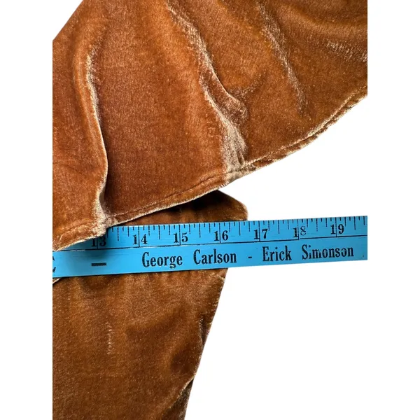 Line Dot Brown Velvet Ruffle Midi‎ Dress Winter Feminine Cocktail Holiday S - Image 9