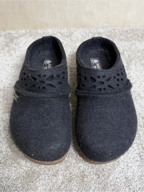 Haflinger Women’s Lacey Clog Shoes Slip On Wool in Charcoal Black 42/US 11 - Image 2