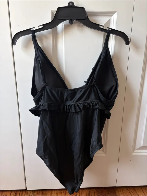 J. Crew Black Ruffle One-Piece Swimsuit Size 12 - Image 4
