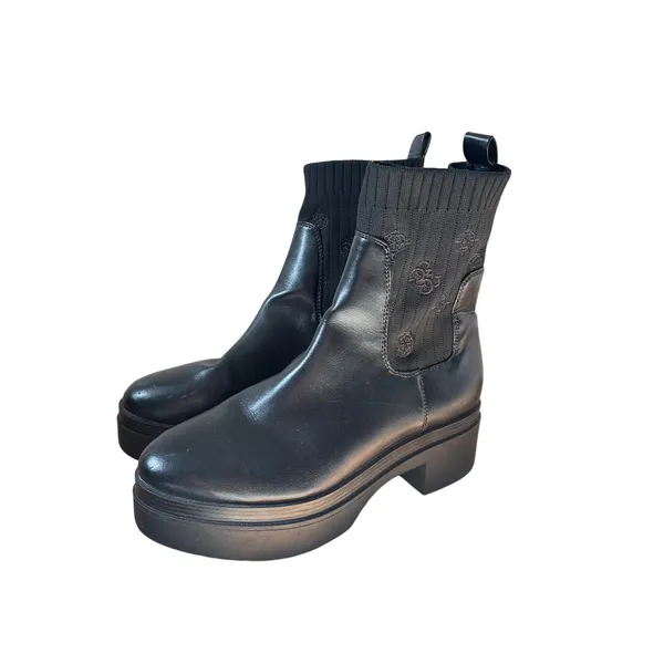 Guess Black Leather Knit Ankle Boots Size 8M - Image 2