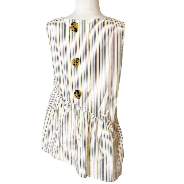 Crosby by Mollie Burch striped‎ asymmetrical top tortoise button back sz M - Image 3