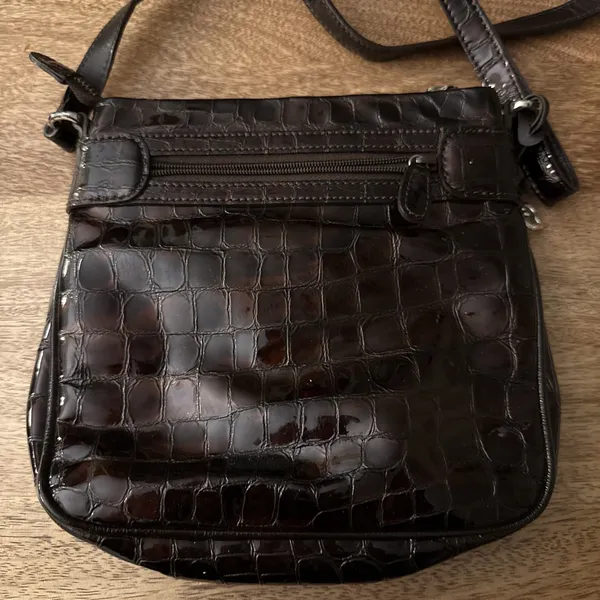 Brighton Cher Mini Bag Crossbody Brown Patent Croc Embossed Bag Purse Y2K - Image 7
