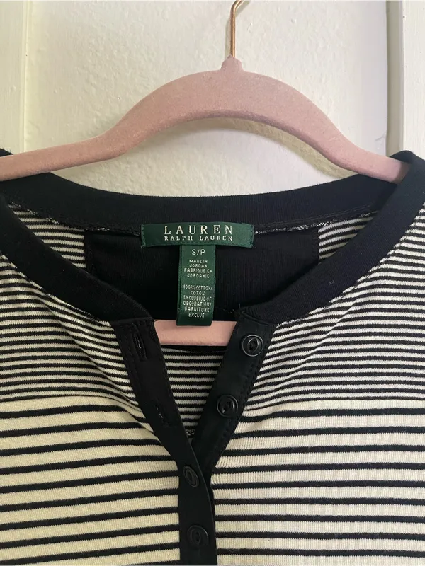 Lauren Ralph Lauren Black and White Striped Long-Sleeve Henley - Image 2