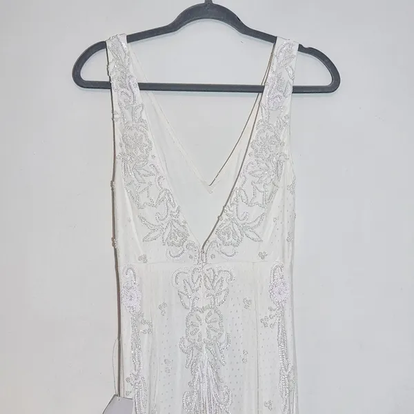 Lulus White Mermaid Beaded Wedding Dress NWT Size Small Sequined Wedding Gown - Image 9