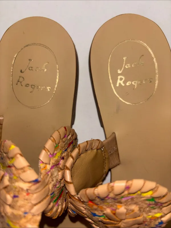 Jack Rogers Tan Leather Braided Slide Sandals with Multicolor Thread SIZE 8.5 - Image 8