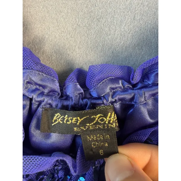 Betsey Johnson Evening Blue Sequin Milkmaid Mini Dress Puff Sleeve Size 6 - Image 2