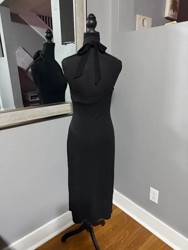 Banana Republic Whimsy-Goth V Neck Halter Cocktail Dress Black Size Small. - Image 4