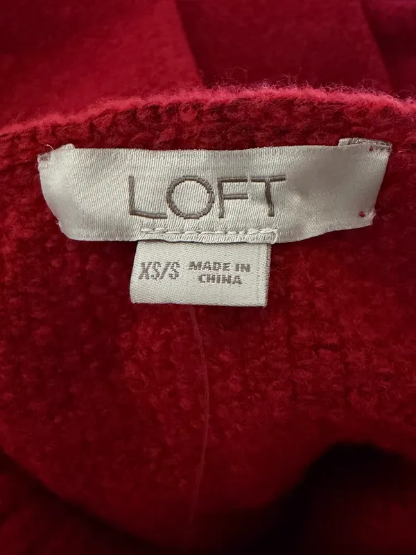 Loft Red Lattice Cable-Knit Turtleneck Sweater Poncho XS/S NWT - Image 6