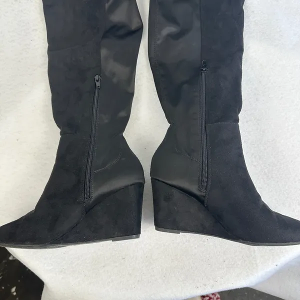 Zigisoho Black Suede Over The Knee Wedge Boots‎ Womens 6 Streetwear - Image 13
