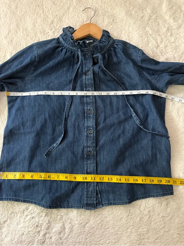 Gap Relaxed Denim Top Size XS 100% Cotton Long Puff Sleeve Button Front Preppy - Image 4
