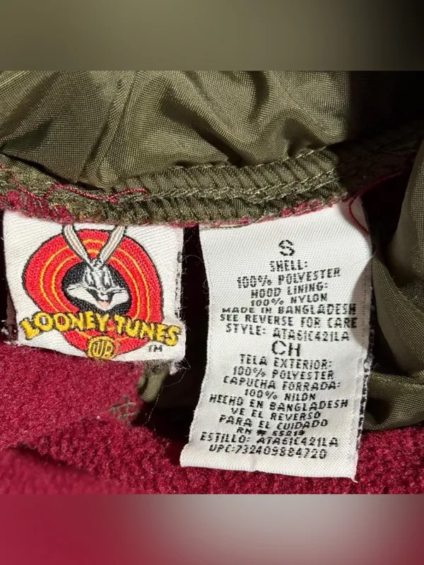 Vintage Y2K Looney Tunes Tweety Bird Fleece Hoodie Burgundy Small - Image 4