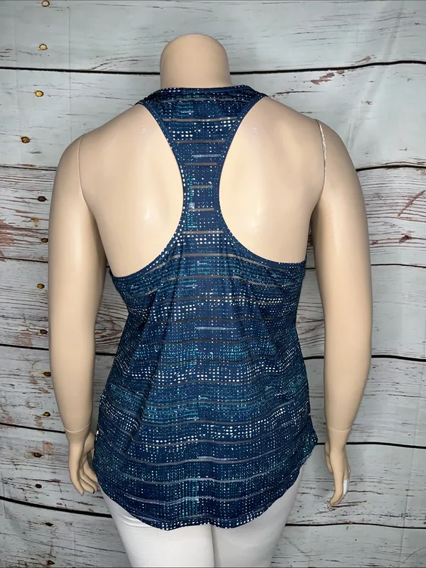 Zyia Active XXL Blue & White Polka Dot Shadow Stripe Racerback Athletic Tank Top - Image 3