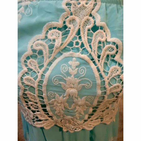 Hot & Delicious Dress Womens Size S Aqua Blue Strapless Lace Overlay Mini Boho - Image 4