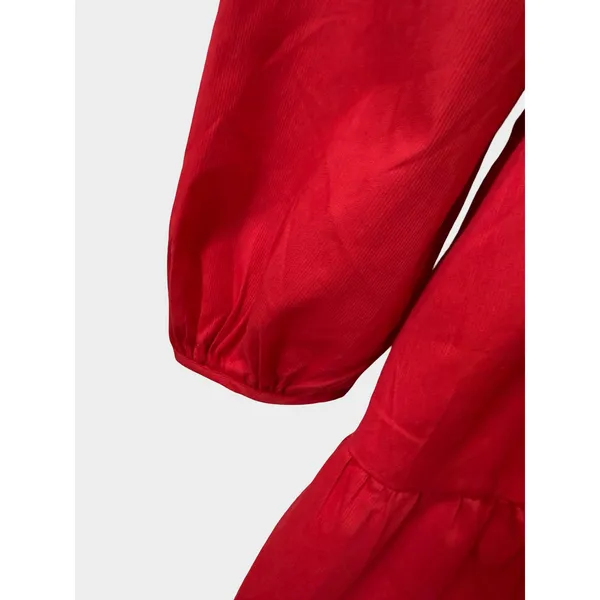 Busy Bees Smocks Cherry Red Prairie Cottagecore Tiered‎ Midi Dress Medium - Image 8