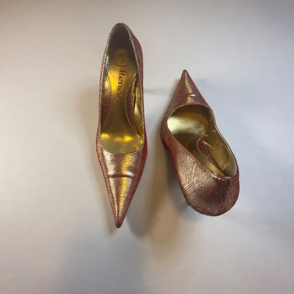 J. Renee Bolero Pumps 7.5 Womens Gold Red Metallic Snakeskin Pointed Toe Heels - Image 7