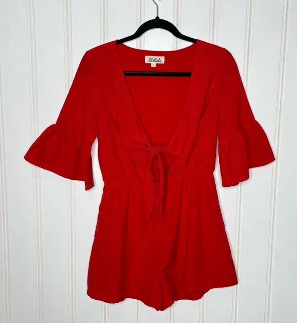 Anthropologie Listicle Mid Bell Sleeve Romper with Cut Out Knot Front - Image 2