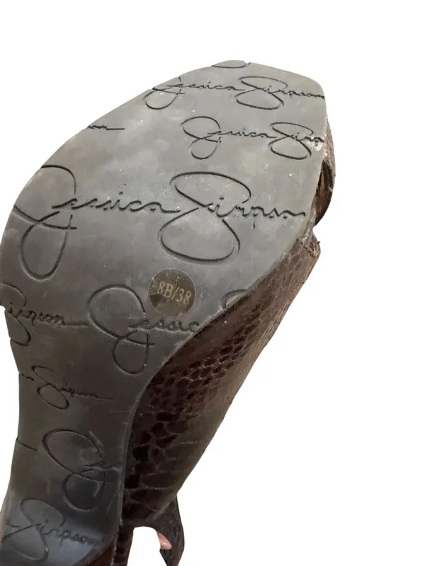 JESSICA SIMPSON Brown Leather Slingback Heels Size 8 - Image 4
