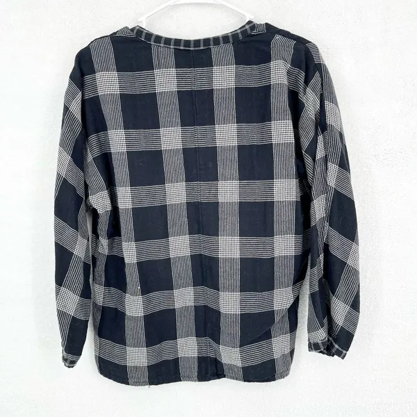 Madewell Navy Plaid‎ Long Sleeve Casual Blouse Size Medium - Image 4