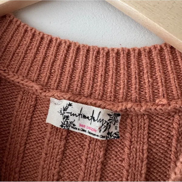 Free People Intimately Brown Cropped Short Sleeve Cable Knit‎ Sweater - Image 3