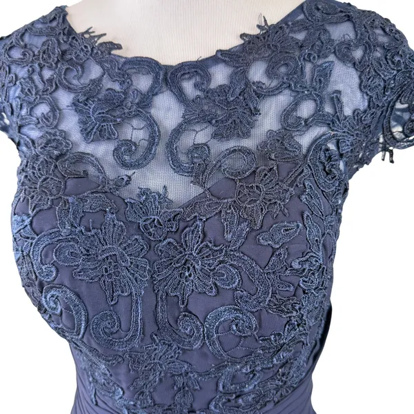 SU Dress Navy Blue Lace Chiffon Bridesmaid Prom Evening Gown NWT Size 6 - Image 10