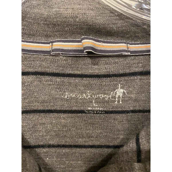Smartwool Pullover Mens Large Gray Stripe Long Sleeve 1/4 Zip Lightweight Wool - Image 2