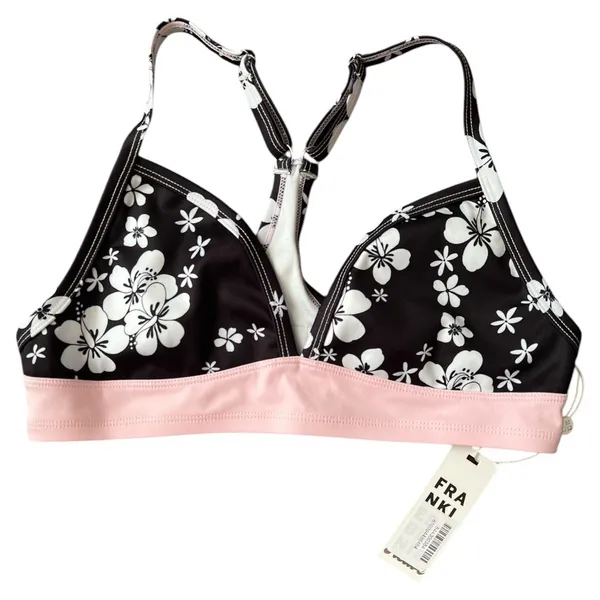 Frankies Bikinis Black White Floral Sports Bra, S - Image 5