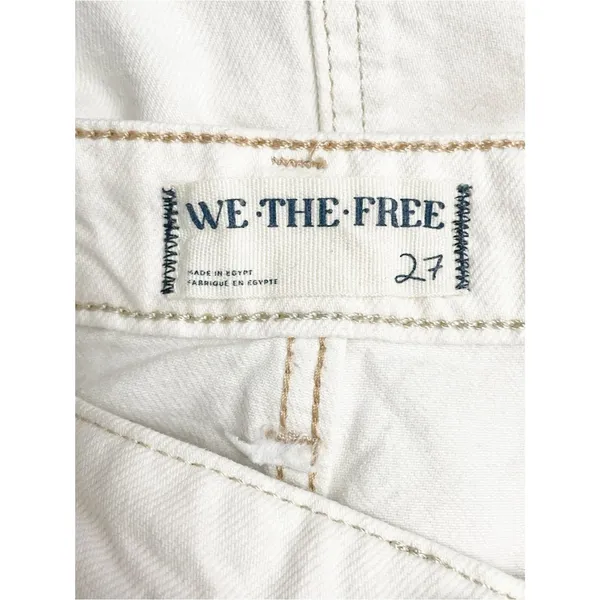 Free People Palmer Cuffed Wide Leg Tab Waist Jeans Size 27 Eggshell White Wash - Image 12