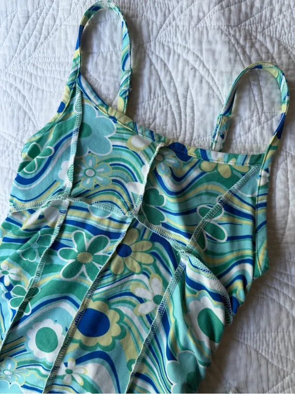Almost Famous Blue and Green Floral One-Piece - Image 3