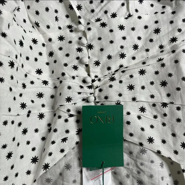 Rixo white stars sameera linen blend starry button down‎ blouse size large Black - Image 7