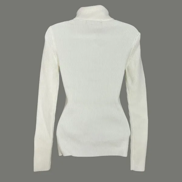 French Connection Turtleneck Sweater Ribbed Knit Women‎ XS Cream White Simple - Image 2