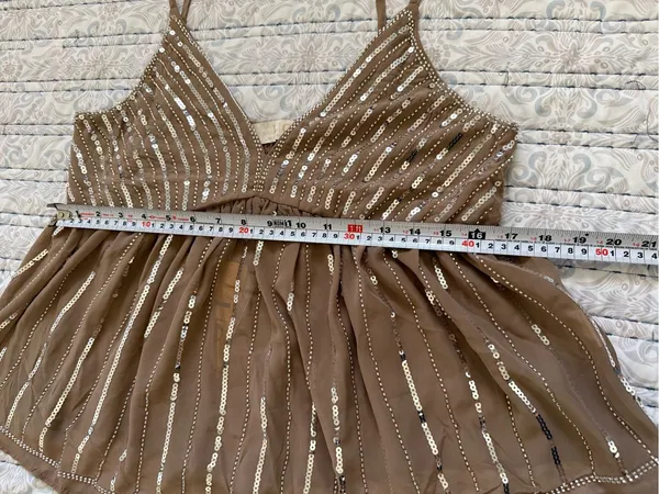 Lizette Collection Sequin Beaded Babydoll Cami Top Y2K Fairy Party Taupe Med NWT - Image 8