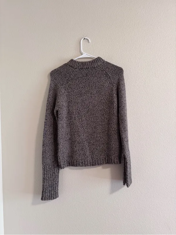 Zara Marled Gray Crewneck Sweater with Side Button Detail - Image 3
